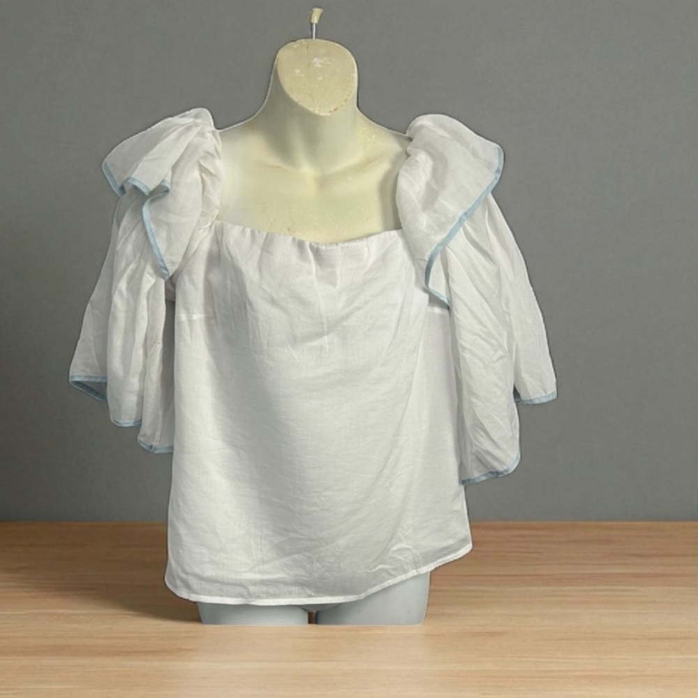 1.State New square neck bell sleeve ruffle dreamy white top cotton Small chic